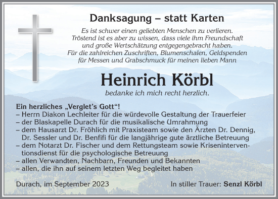 Traueranzeige von Heinrich Körbl von Allgäuer Zeitung,Kempten