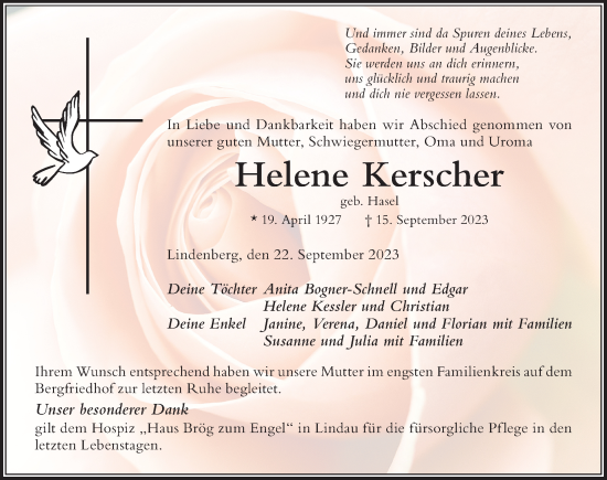 Traueranzeige von Helene Kerscher von Der Westallgäuer