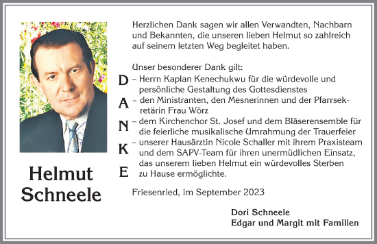 Traueranzeige von Helmut Schneele von Allgäuer Zeitung, Kaufbeuren/Buchloe