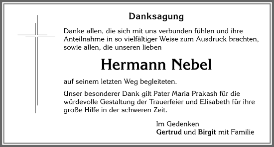 Traueranzeige von Hermann Nebel von Allgäuer Zeitung,Kempten