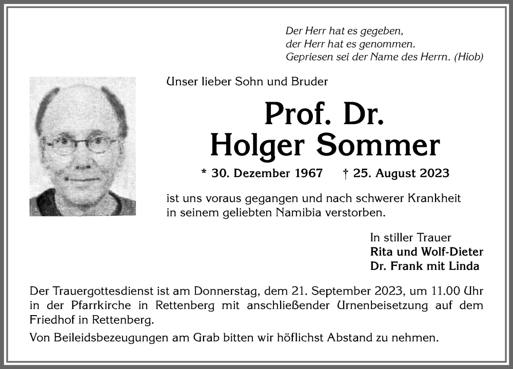  Traueranzeige für Holger Sommer vom 18.09.2023 aus Allgäuer Anzeigeblatt