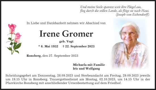 Traueranzeige von Irene Gromer von Allgäuer Zeitung, Marktoberdorf
