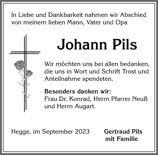 Traueranzeige von Johann Pils von Allgäuer Zeitung,Kempten