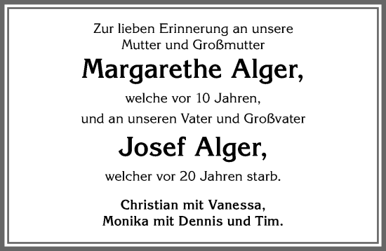 Traueranzeige von Josef Alger von Allgäuer Zeitung, Kaufbeuren/Buchloe