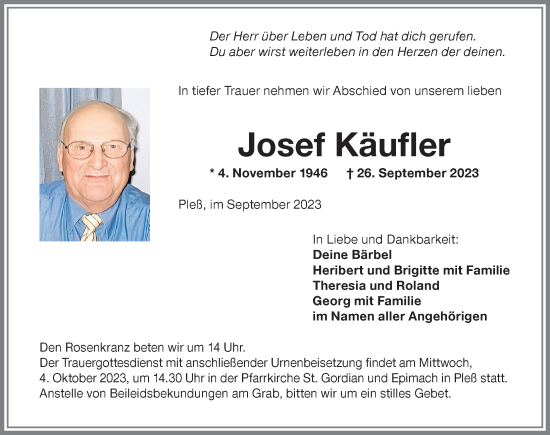 Traueranzeige von Josef Käufler von Memminger Zeitung