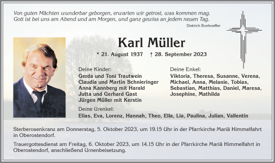 Traueranzeige von Karl Müller von Allgäuer Zeitung, Kaufbeuren/Buchloe
