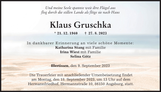 Traueranzeige von Klaus Gruschka von Memminger Zeitung