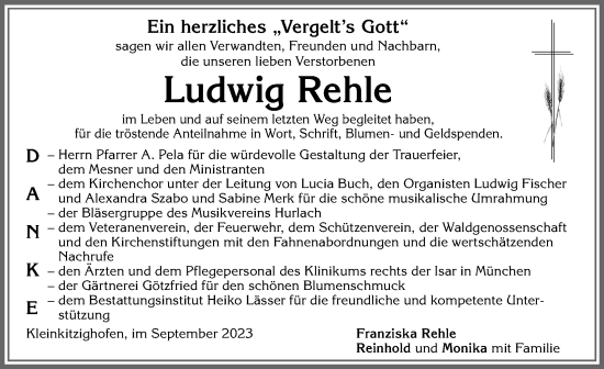 Traueranzeige von Ludwig Rehle von Allgäuer Zeitung, Kaufbeuren/Buchloe