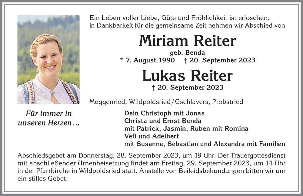  Traueranzeige für Lukas Reiter vom 26.09.2023 aus Allgäuer Zeitung,Kempten