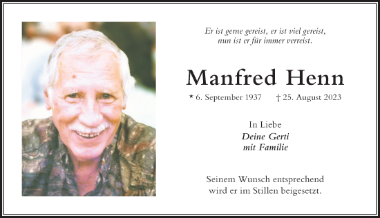 Traueranzeige von Manfred Henn von Der Westallgäuer