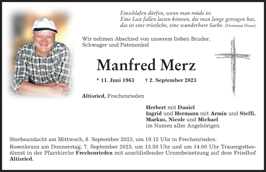 Traueranzeige von Manfred Merz von Memminger Zeitung
