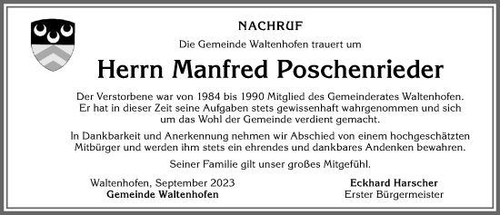 Traueranzeige von Manfred Poschenrieder von Allgäuer Zeitung,Kempten