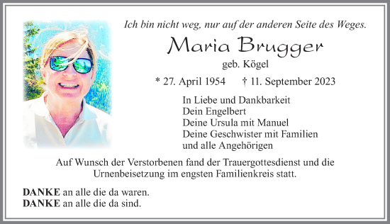 Traueranzeige von Maria Brugger von Allgäuer Zeitung,Kempten