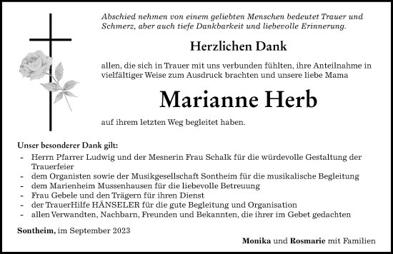 Traueranzeige von Marianne Herb von Memminger Zeitung