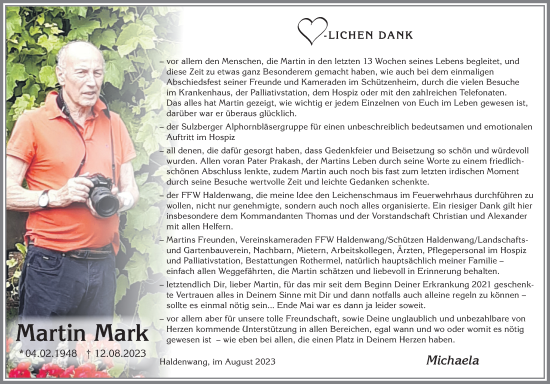 Traueranzeige von Martin Mark von Allgäuer Zeitung,Kempten