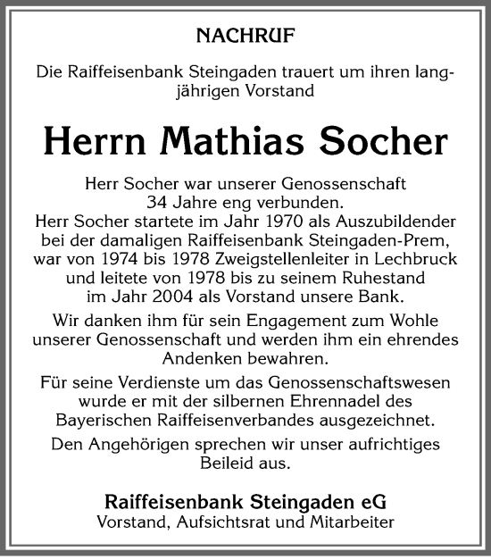 Traueranzeige von Mathias Socher von Allgäuer Zeitung, Füssen