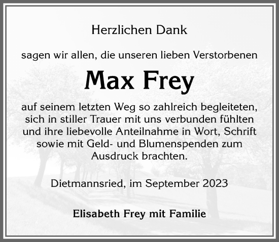 Traueranzeige von Max Frey von Allgäuer Zeitung,Kempten