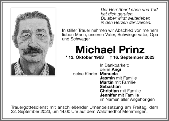 Traueranzeige von Michael Prinz von Memminger Zeitung