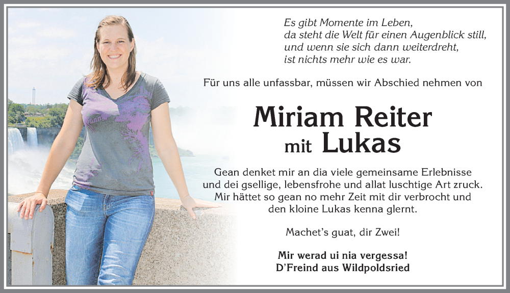  Traueranzeige für Miriam Reiter vom 27.09.2023 aus Allgäuer Zeitung,Kempten