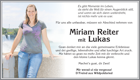 Traueranzeige von Miriam Reiter von Allgäuer Zeitung,Kempten