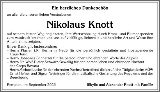 Traueranzeige von Nikolaus Knott von Allgäuer Zeitung,Kempten