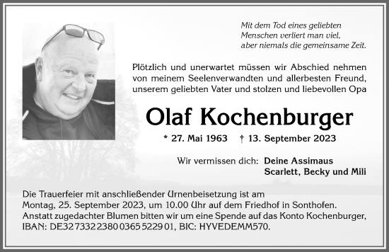 Traueranzeige von Olaf Kochenburger von Allgäuer Anzeigeblatt