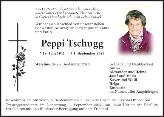 Traueranzeige von Peppi Tschugg von Memminger Zeitung