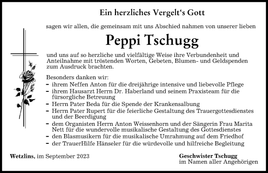 Traueranzeige von Peppi Tschugg von Memminger Zeitung