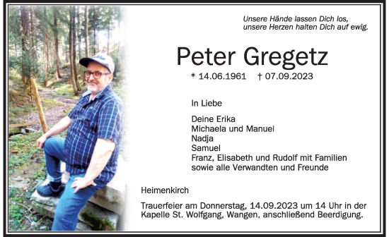 Traueranzeige von Peter Gregetz von Der Westallgäuer