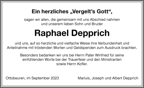 Traueranzeige von Raphael Depprich von Memminger Zeitung