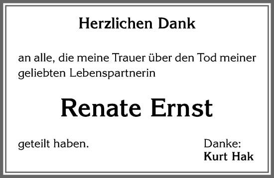 Traueranzeige von Renate Ernst von Allgäuer Zeitung, Marktoberdorf
