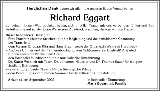Traueranzeige von Richard Eggart von Memminger Zeitung