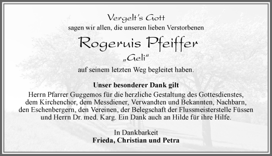 Traueranzeige von Rogeruis Pfeiffer von Allgäuer Zeitung, Füssen