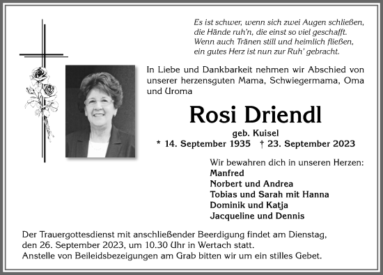 Traueranzeige von Rosi Driendl von Allgäuer Anzeigeblatt
