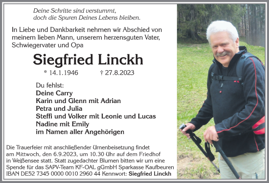 Traueranzeige von Siegfried Linckh von Allgäuer Zeitung, Füssen