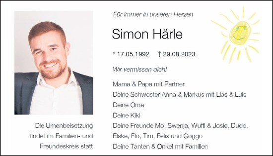 Traueranzeige von Simon Härle von Allgäuer Zeitung, Marktoberdorf