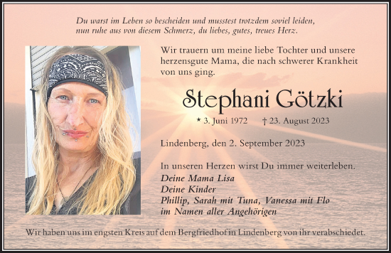Traueranzeige von Stephani Götzki von Der Westallgäuer