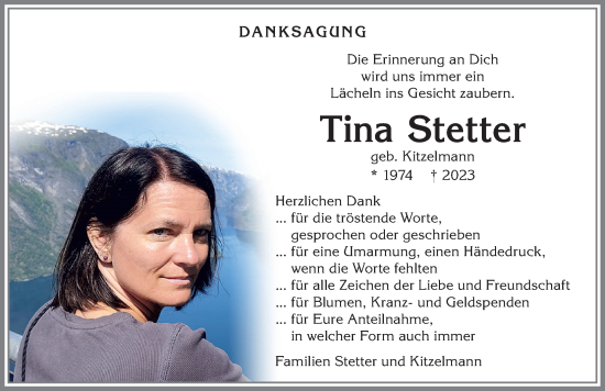 Traueranzeige von Tina Stetter von Allgäuer Anzeigeblatt