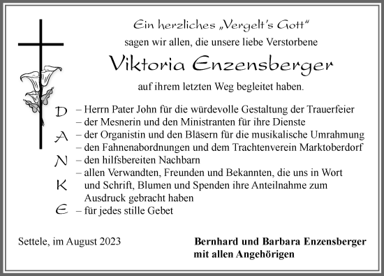 Traueranzeige von Viktoria Enzensberger von Allgäuer Zeitung, Marktoberdorf