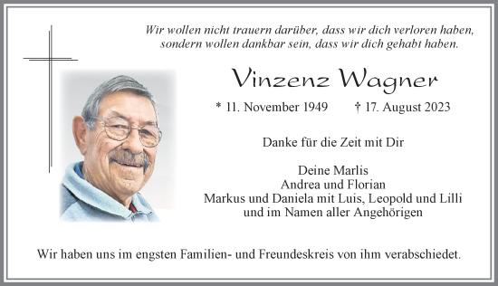Traueranzeige von Vinzenz Wagner von Allgäuer Zeitung, Füssen
