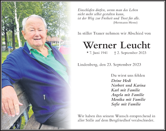 Traueranzeige von Werner Leucht von Der Westallgäuer