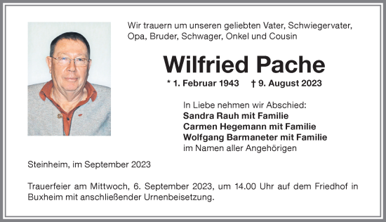 Traueranzeige von Wilfried Pache von Memminger Zeitung