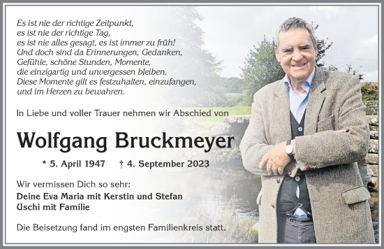 Traueranzeige von Wolfgang Bruckmeyer von Allgäuer Zeitung,Kempten