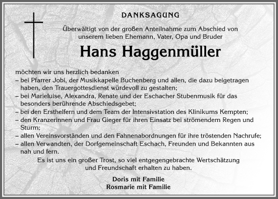 Traueranzeige von Hans Haggenmüller 