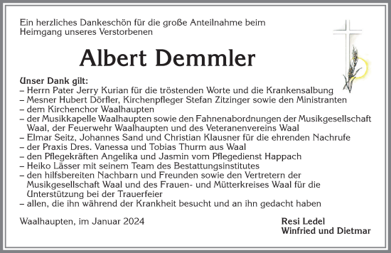 Traueranzeige von Albert Demmler von Allgäuer Zeitung, Kaufbeuren/Buchloe