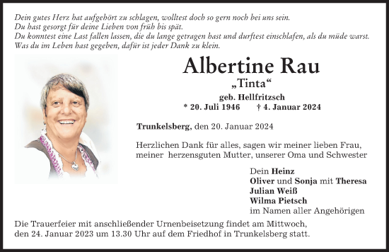 Traueranzeige von Albertine Rau von Memminger Zeitung