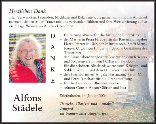 Traueranzeige von Alfons Städele von Der Westallgäuer