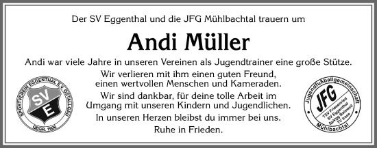 Traueranzeige von Andi Müller von Allgäuer Zeitung, Kaufbeuren/Buchloe