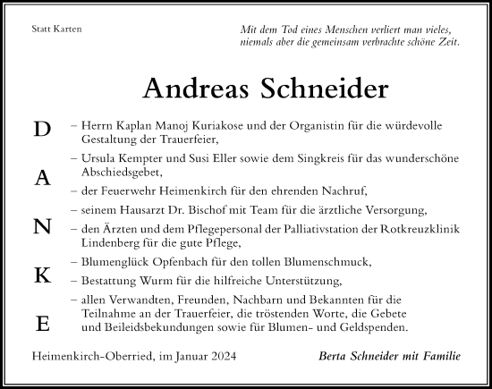 Traueranzeige von Andreas Schneider von Der Westallgäuer
