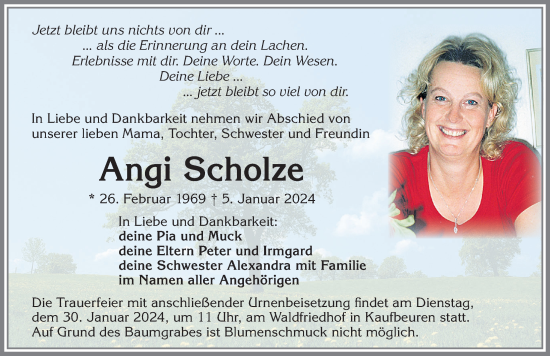 Traueranzeige von Angi Scholze von Allgäuer Zeitung, Kaufbeuren/Buchloe